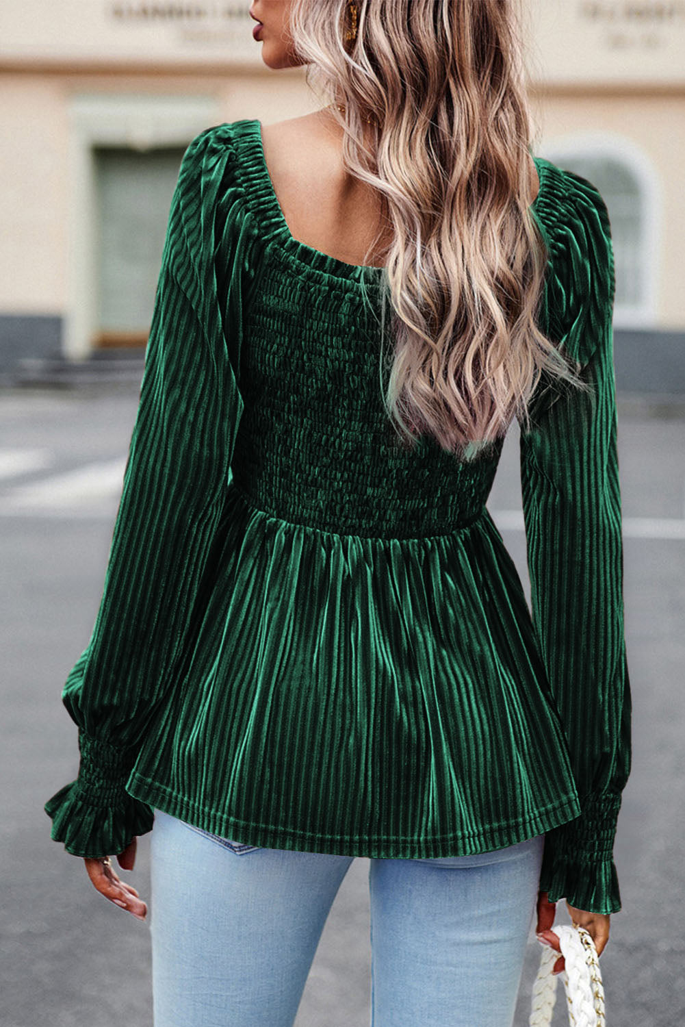 Brown Tie Back Square Neck Velvet Babydoll Dress