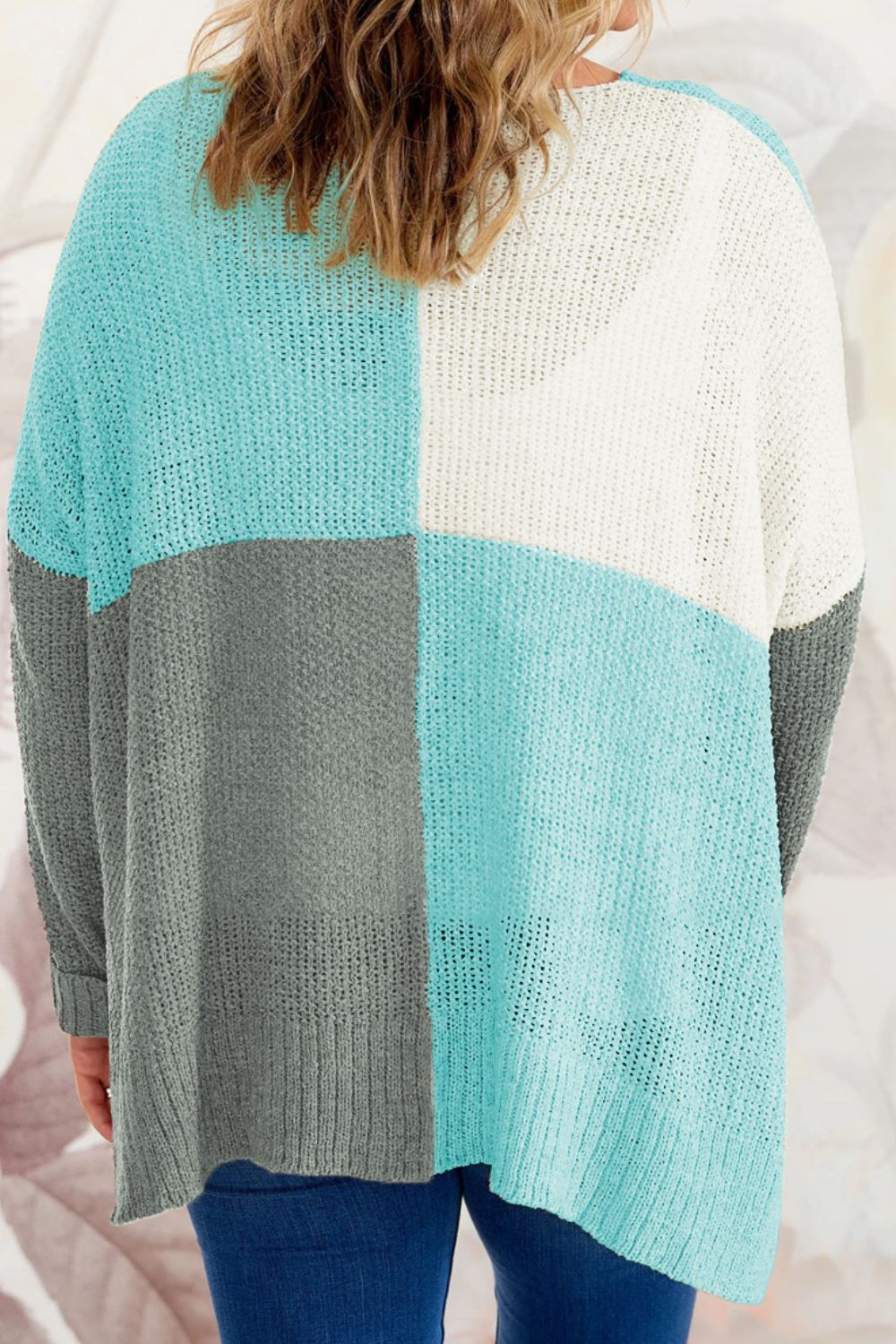SYNZ Plus Size Color Block Round Neck Sweater