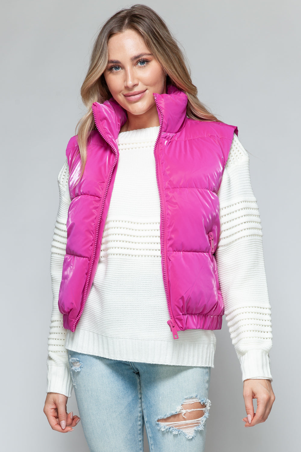 SNOBBISH Hot Pink Fine Fur Lining Quilted Vest