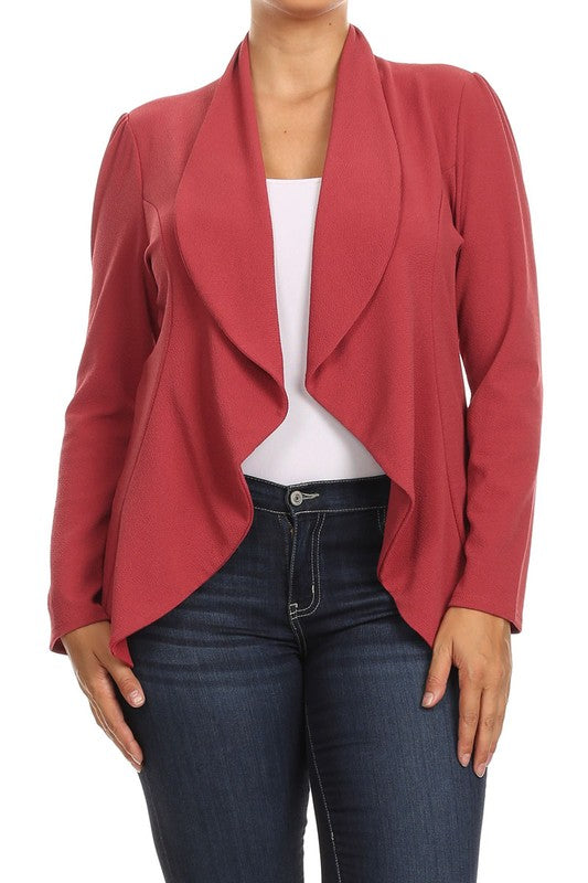 Moa Collection Women's Plus-size open front Blazer with Asymmetrical Hem