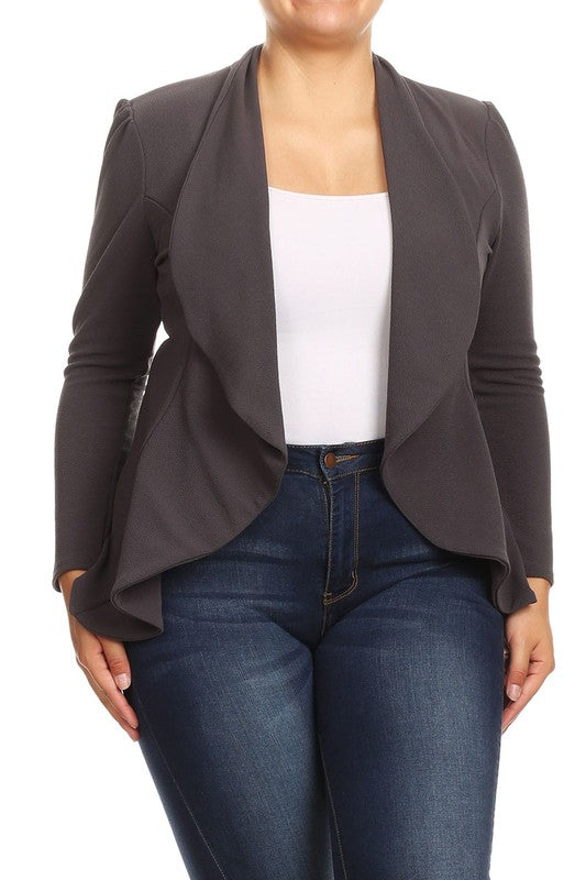 Moa Collection Women's Plus-size open front Blazer with Asymmetrical Hem