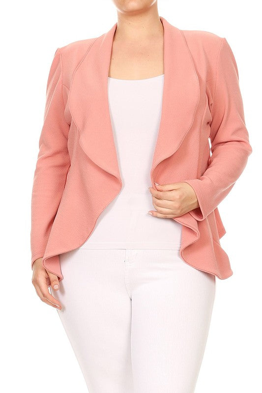 Moa Collection Women's Plus-size open front Blazer with Asymmetrical Hem