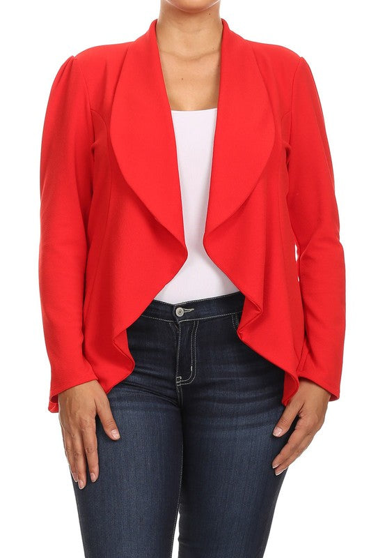 Moa Collection Women's Plus-size open front Blazer with Asymmetrical Hem