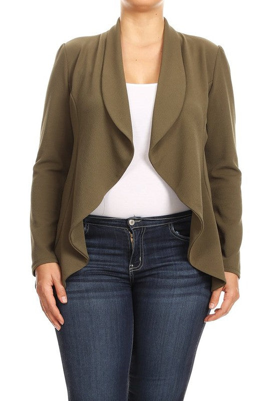 Moa Collection Women's Plus-size open front Blazer with Asymmetrical Hem