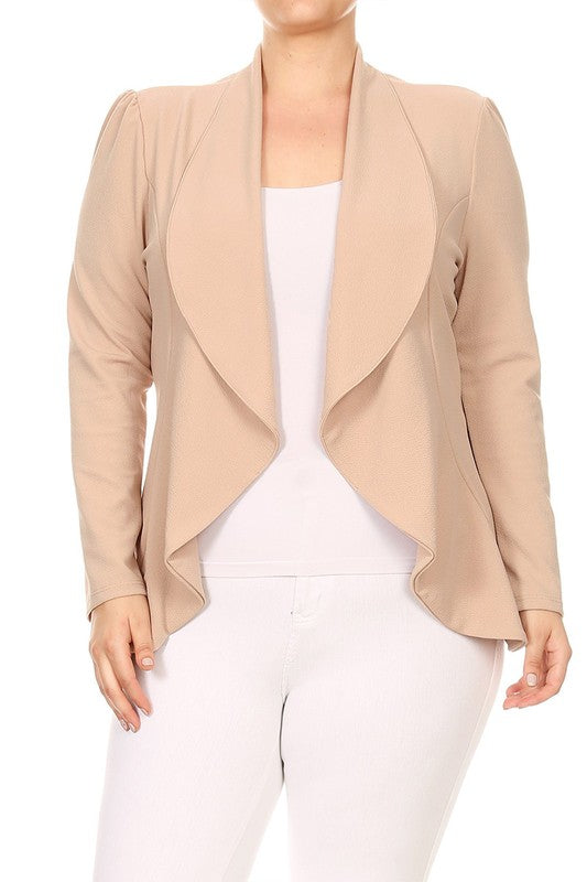 Moa Collection Women's Plus-size open front Blazer with Asymmetrical Hem