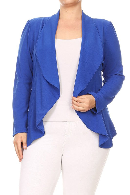 Moa Collection Women's Plus-size open front Blazer with Asymmetrical Hem