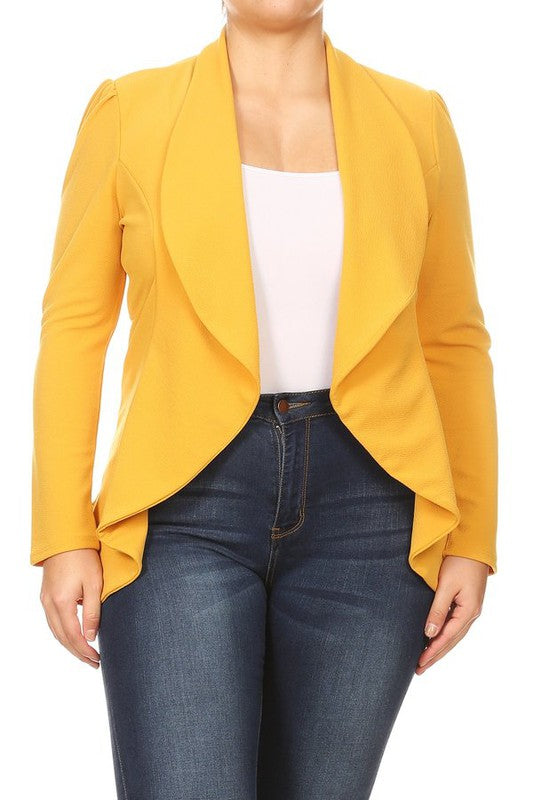 Moa Collection Women's Plus-size open front Blazer with Asymmetrical Hem