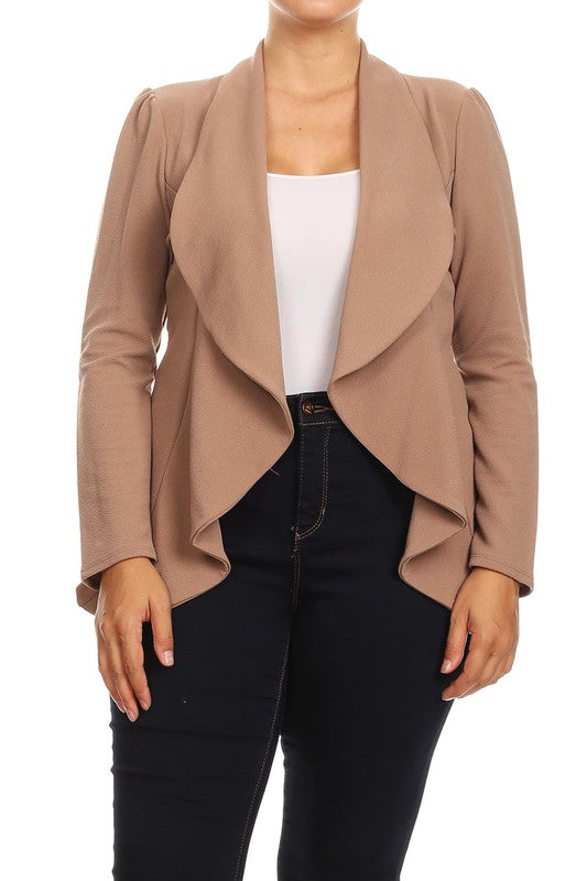 Moa Collection Women's Plus-size open front Blazer with Asymmetrical Hem