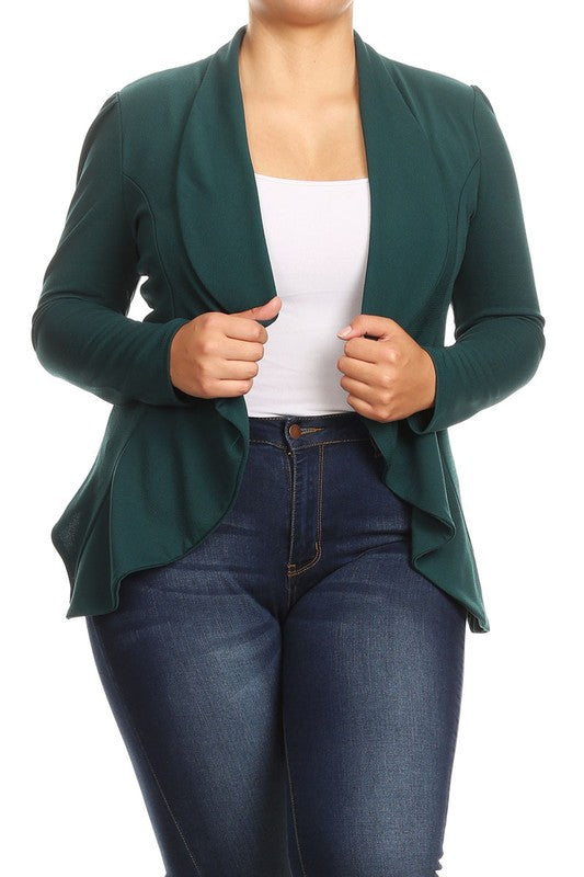 Moa Collection Women's Plus-size open front Blazer with Asymmetrical Hem