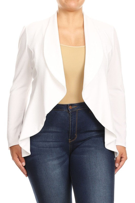 Moa Collection Women's Plus-size open front Blazer with Asymmetrical Hem