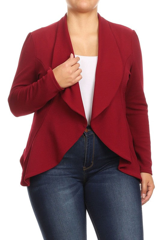 Moa Collection Women's Plus-size open front Blazer with Asymmetrical Hem