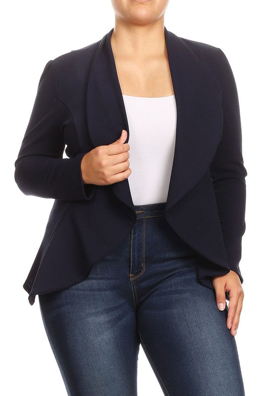 Moa Collection Women's Plus-size open front Blazer with Asymmetrical Hem