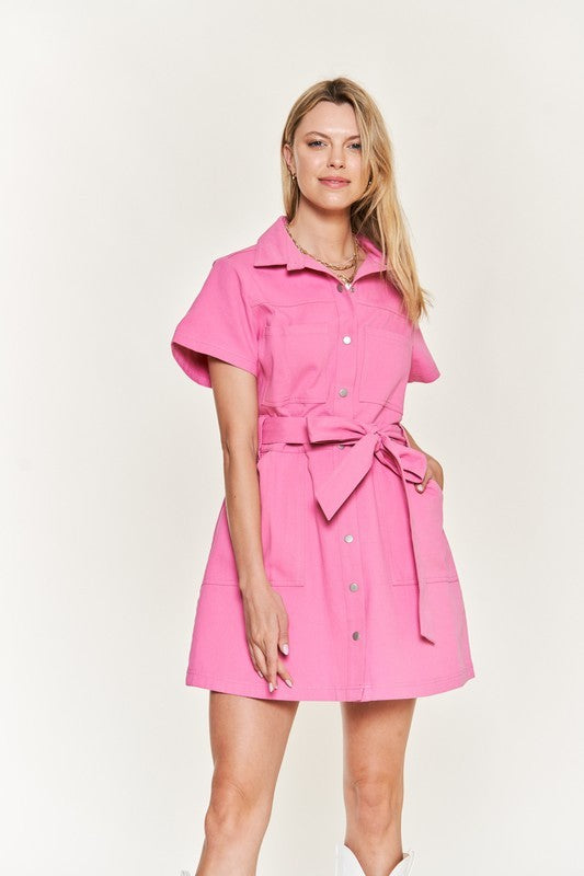 JADE by JANE Belted Cotton Short Dress