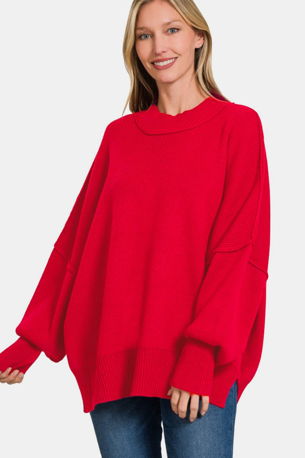 ZENANA Ruby Side Sit Oversize Knit Sweater