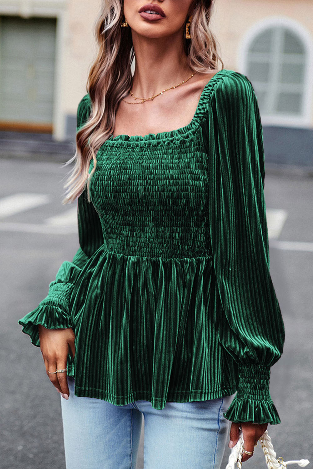 Brown Tie Back Square Neck Velvet Babydoll Dress