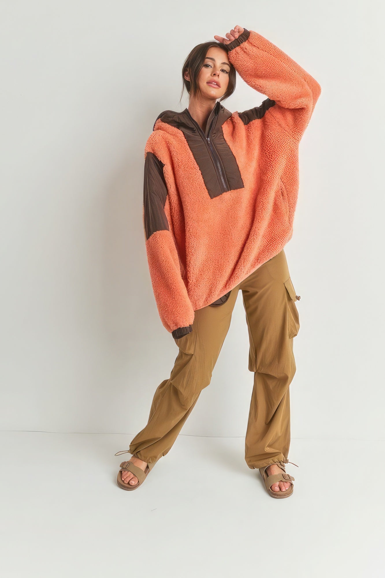 Two-toned Cozy Hooded Sweater Jacket