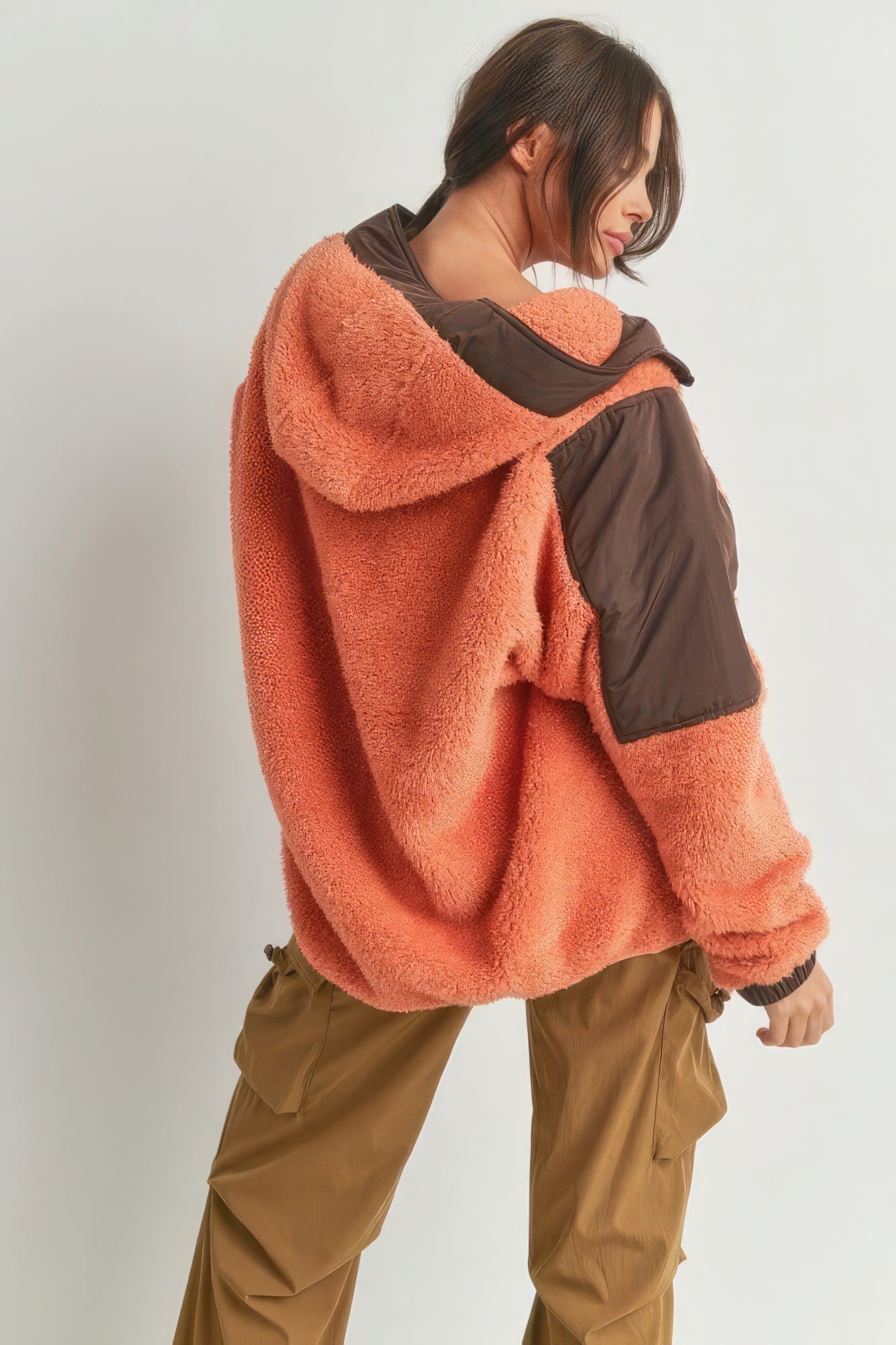 Two-toned Cozy Hooded Sweater Jacket