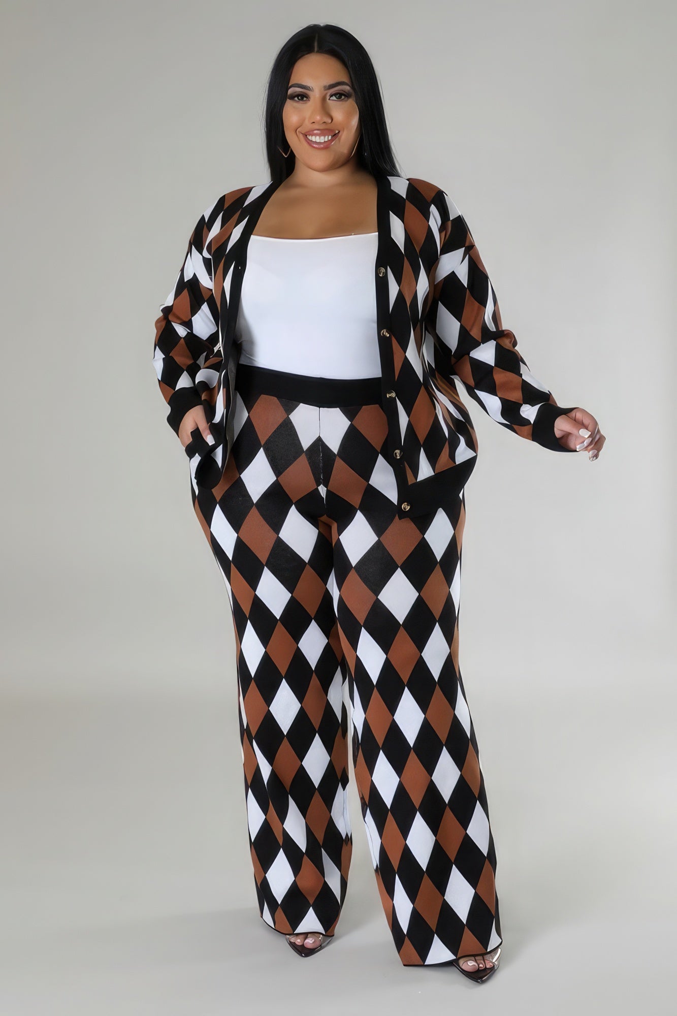 Women's 2 piece Plus-size Long Sleeves Stretch Pant Set
