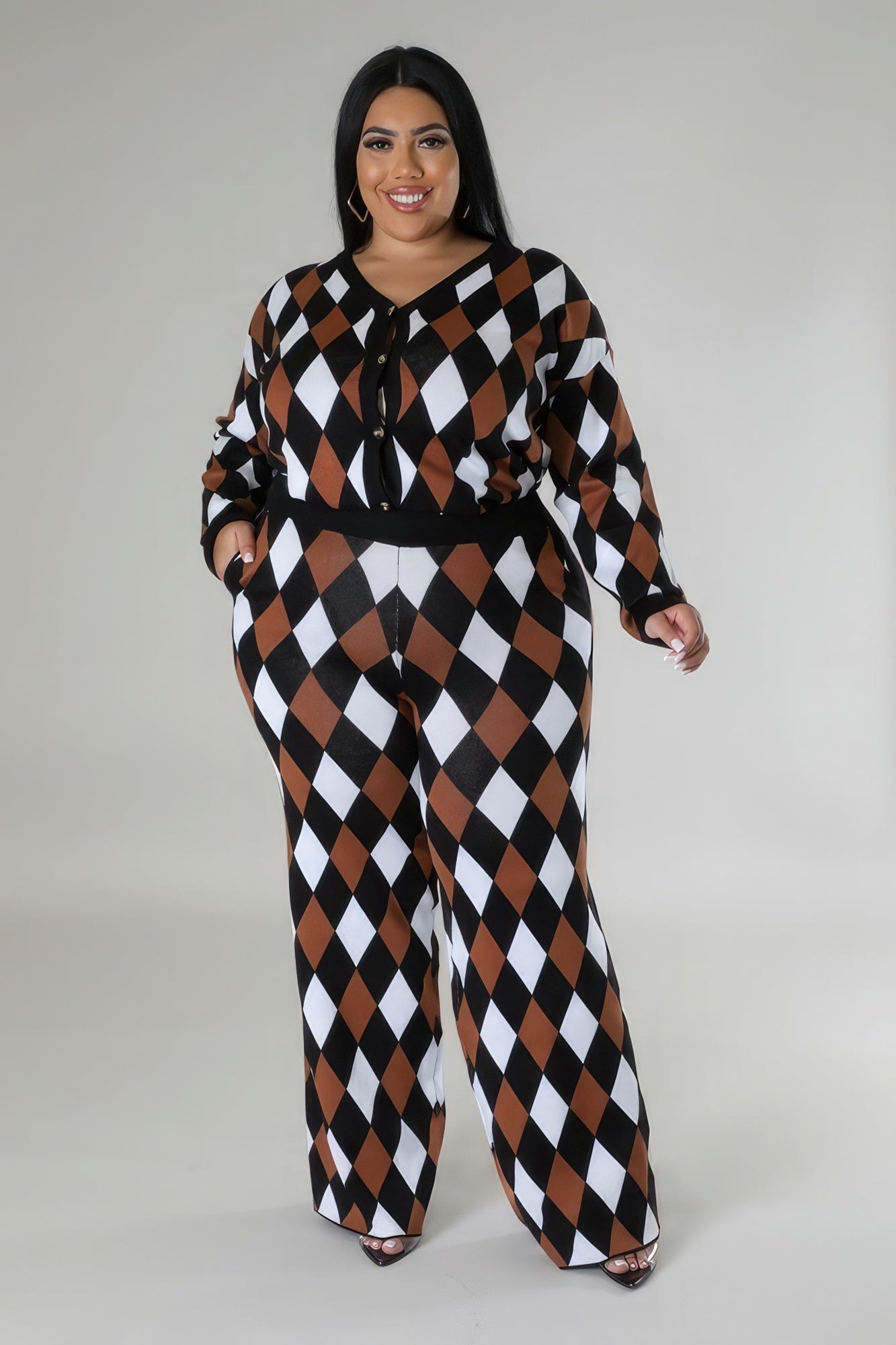 Women's 2 piece Plus-size Long Sleeves Stretch Pant Set