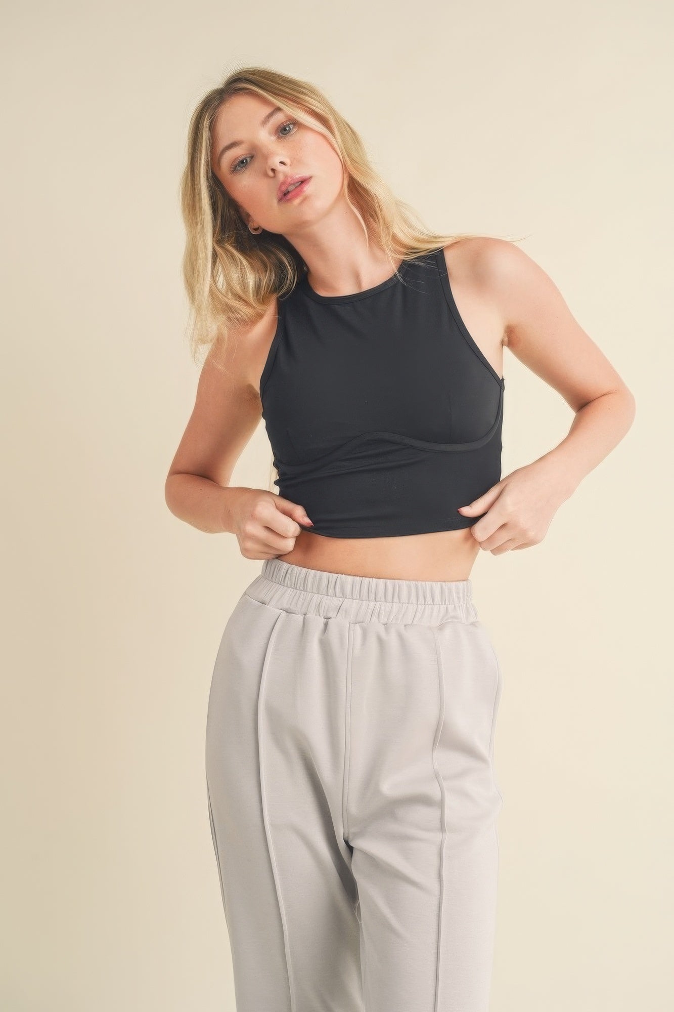 Corset Inspired Cropped Active Tank Top with Open Back