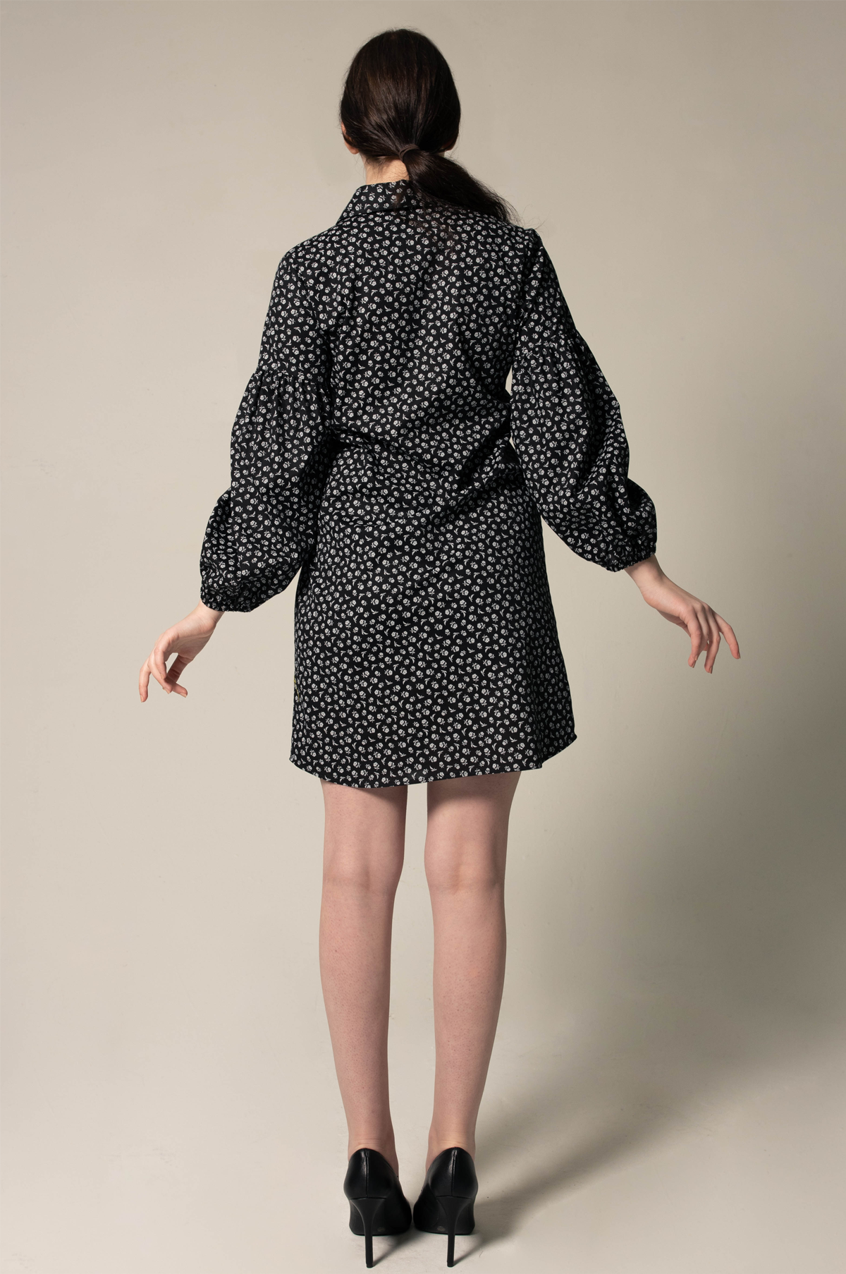 Black Floral Dress in Italian Cotton – Elegant Summer Dress
