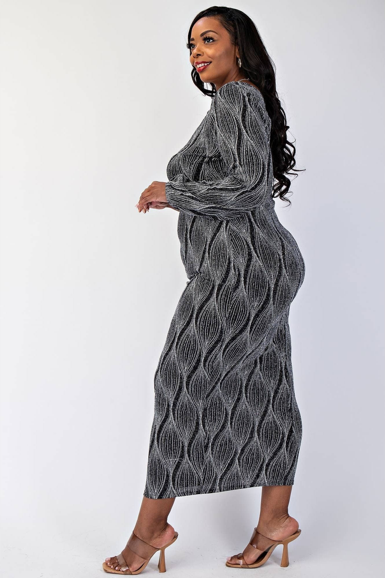 SABRINA Women's Plus-size Glitter Knit One-Shoulder Dress with Cutout