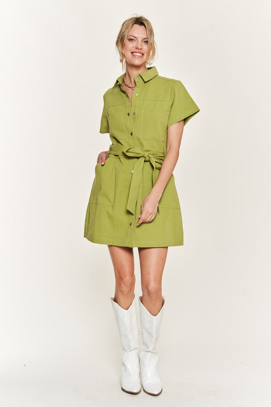 JADE by JANE Belted Cotton Short Dress