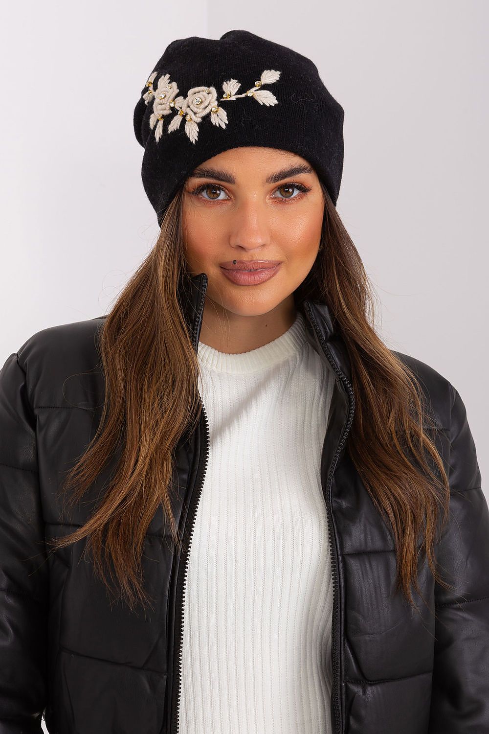 A.T. European Women's Acrylic Cashmere Winter Cap with Decorative Applique