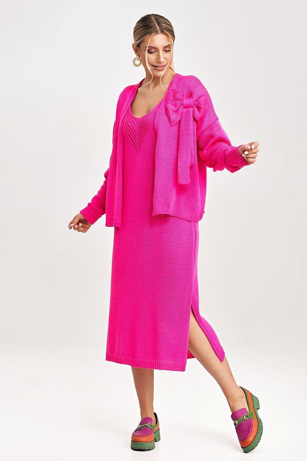 FIGL Women's 2 Piece Autumn Midi Dress with Cardigan Set