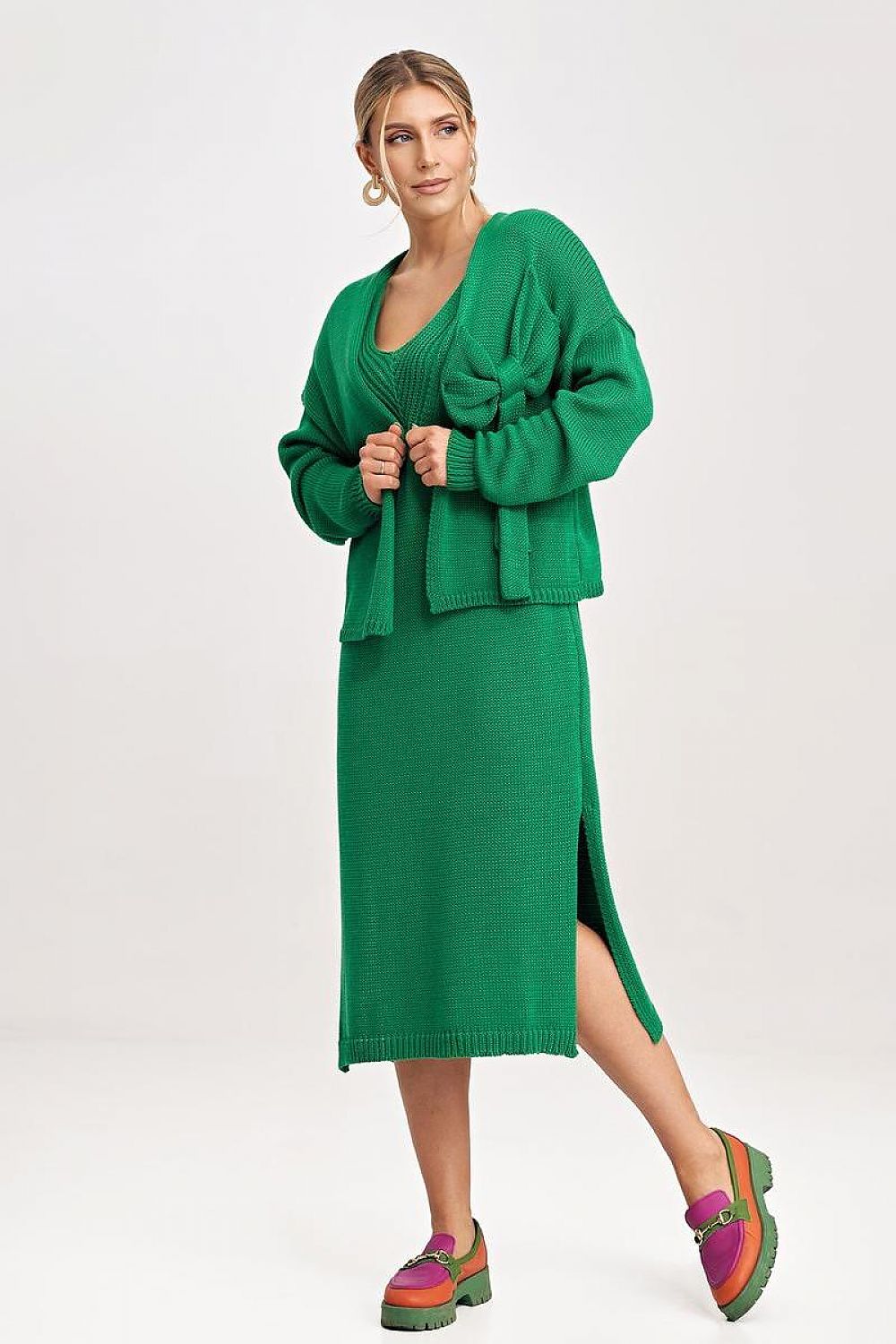 FIGL Women's 2 Piece Autumn Midi Dress with Cardigan Set