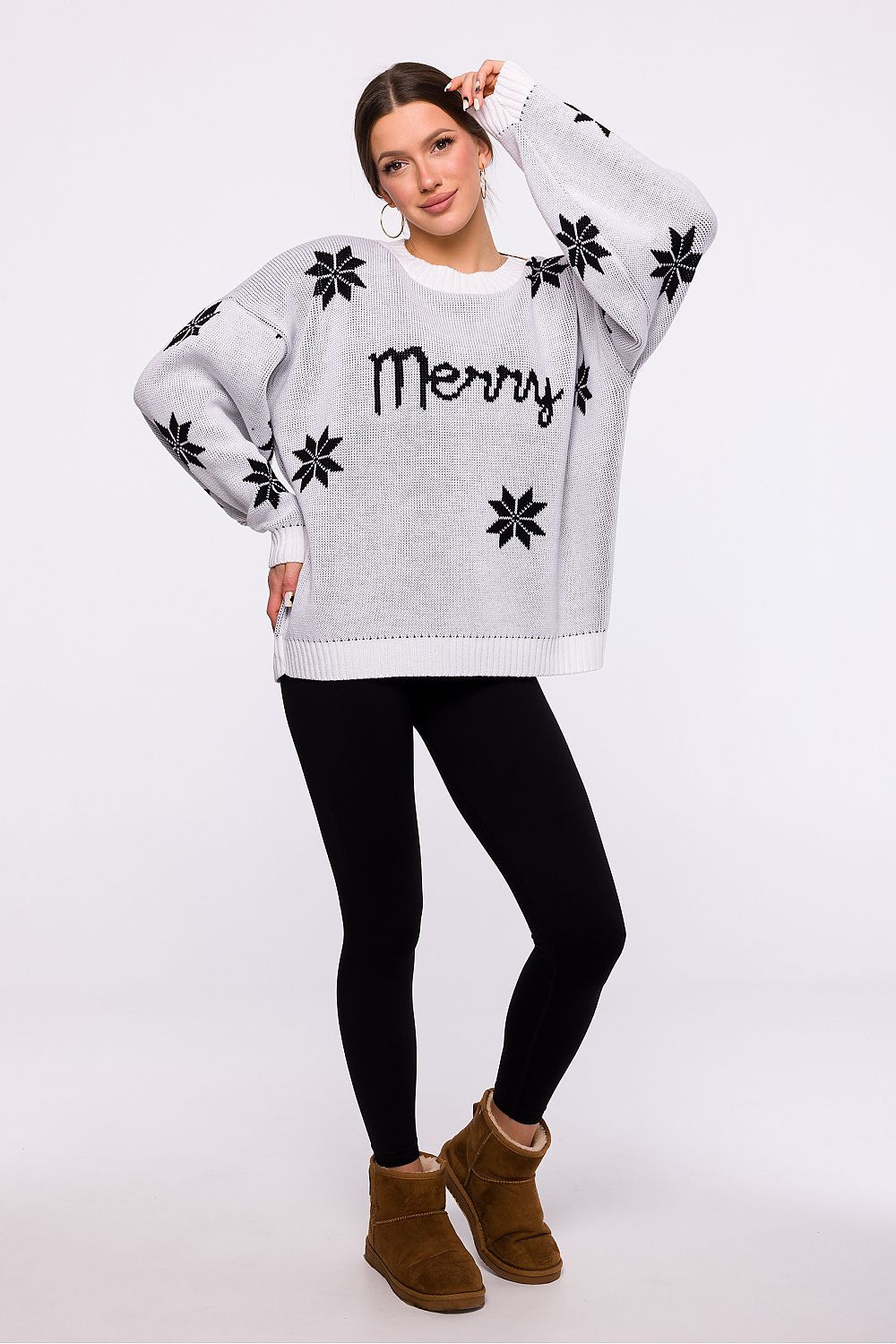 MOE White "Merry" Written Oversized Snowflake Christmas Sweater ❄️
