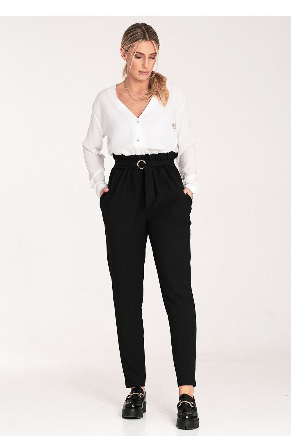 FIGL Women Tapered Bottom Belted Professional Trousers
