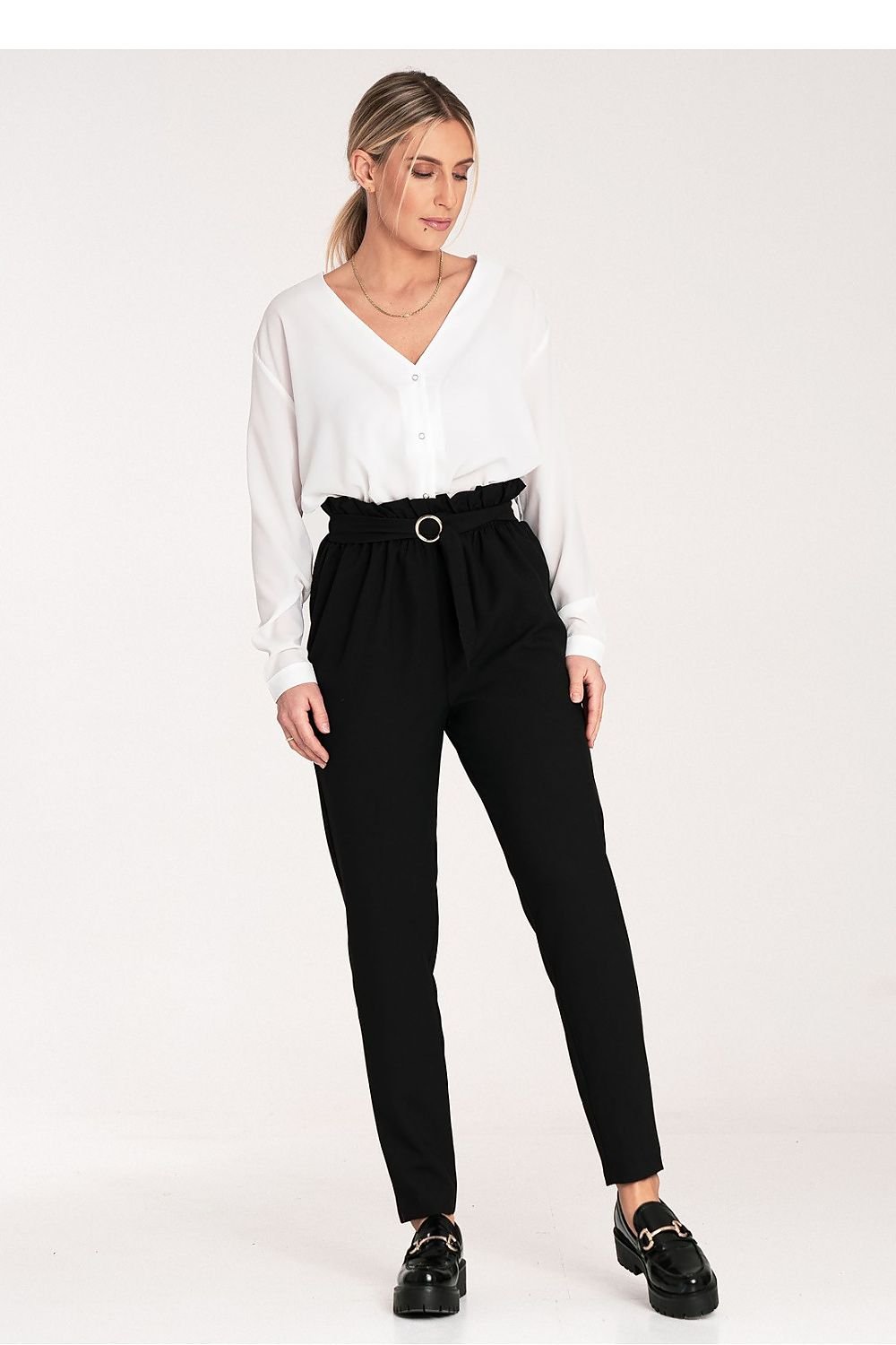FIGL Women Tapered Bottom Belted Professional Trousers