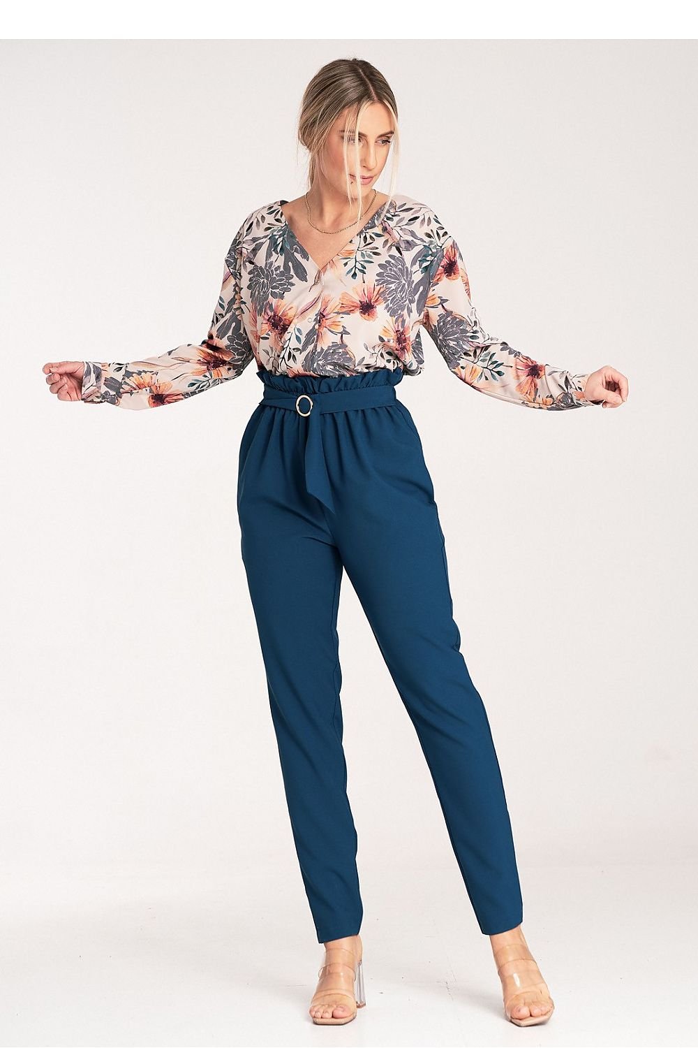 FIGL Women Tapered Bottom Belted Professional Trousers