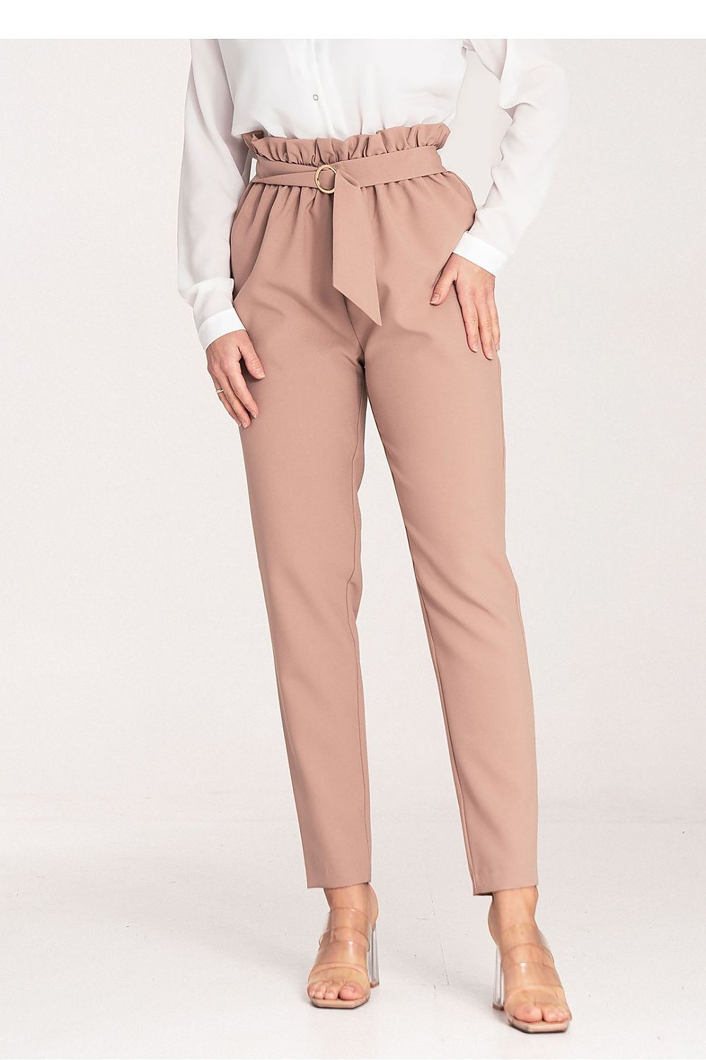 FIGL Women Tapered Bottom Belted Professional Trousers