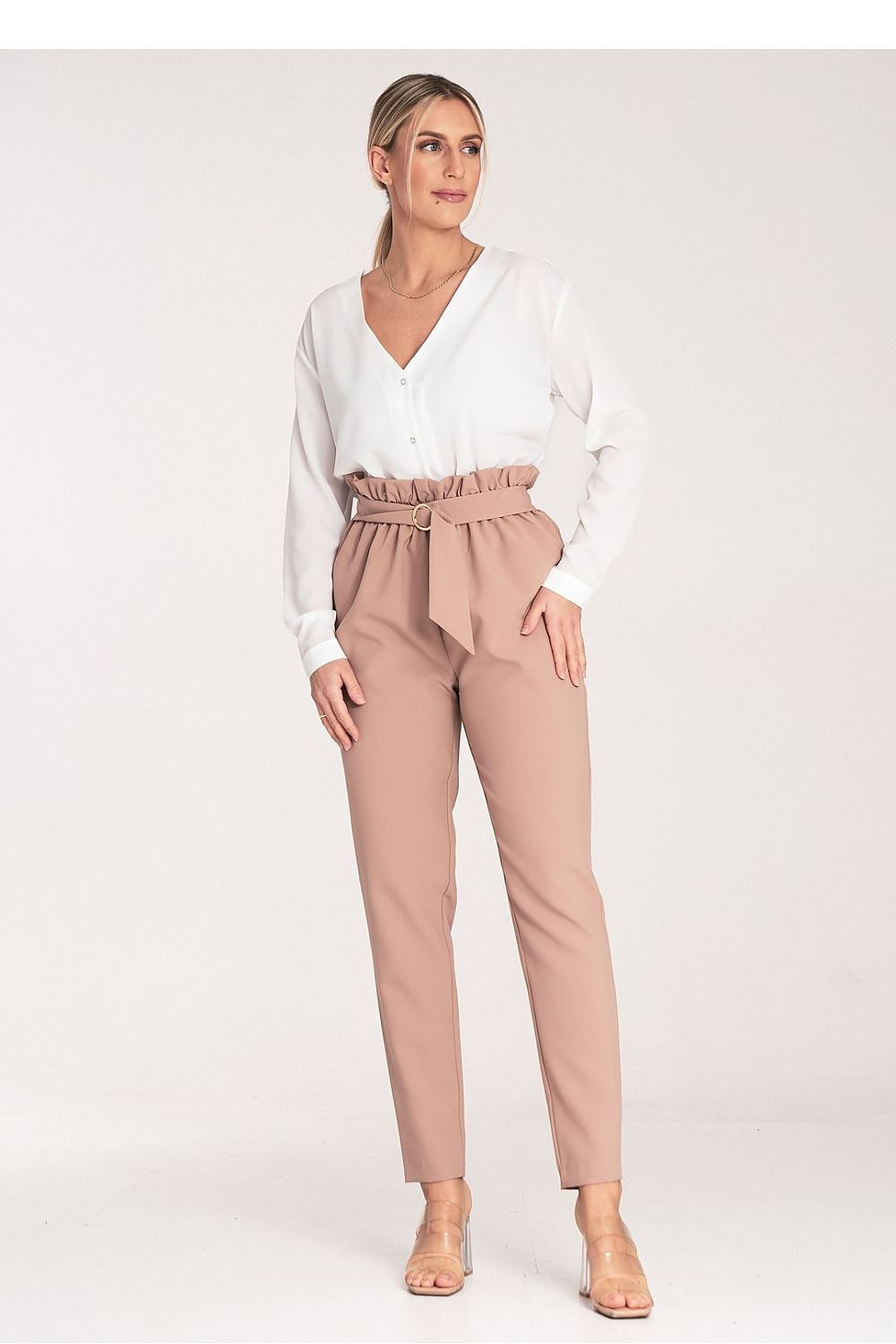 FIGL Women Tapered Bottom Belted Professional Trousers