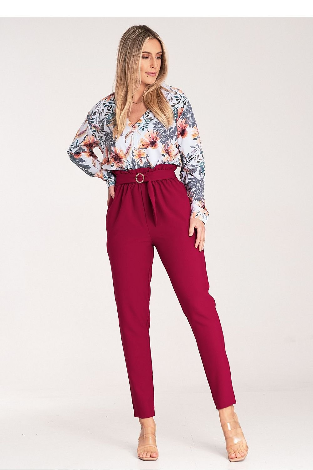FIGL Women Tapered Bottom Belted Professional Trousers