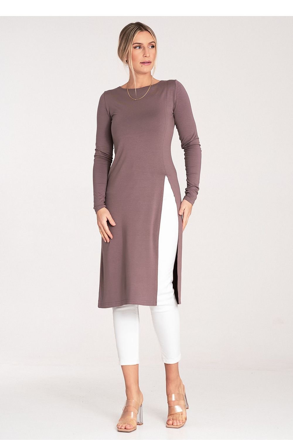 FIGL Women's Casual Long Sleeves Tunic with Striking Slit