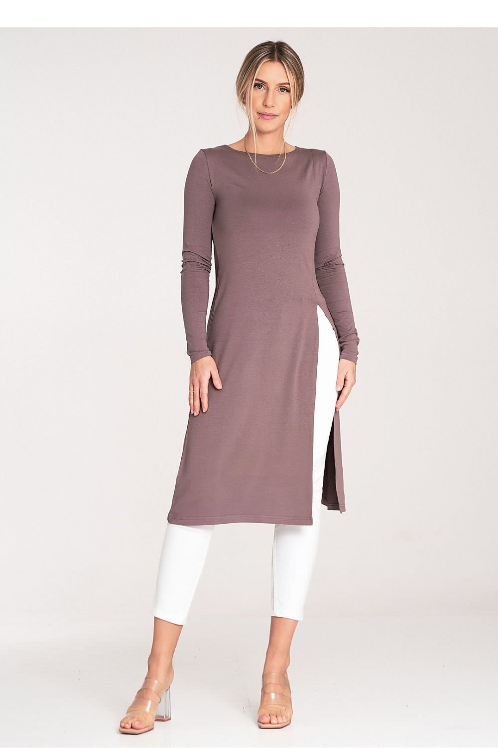 FIGL Women's Casual Long Sleeves Tunic with Striking Slit