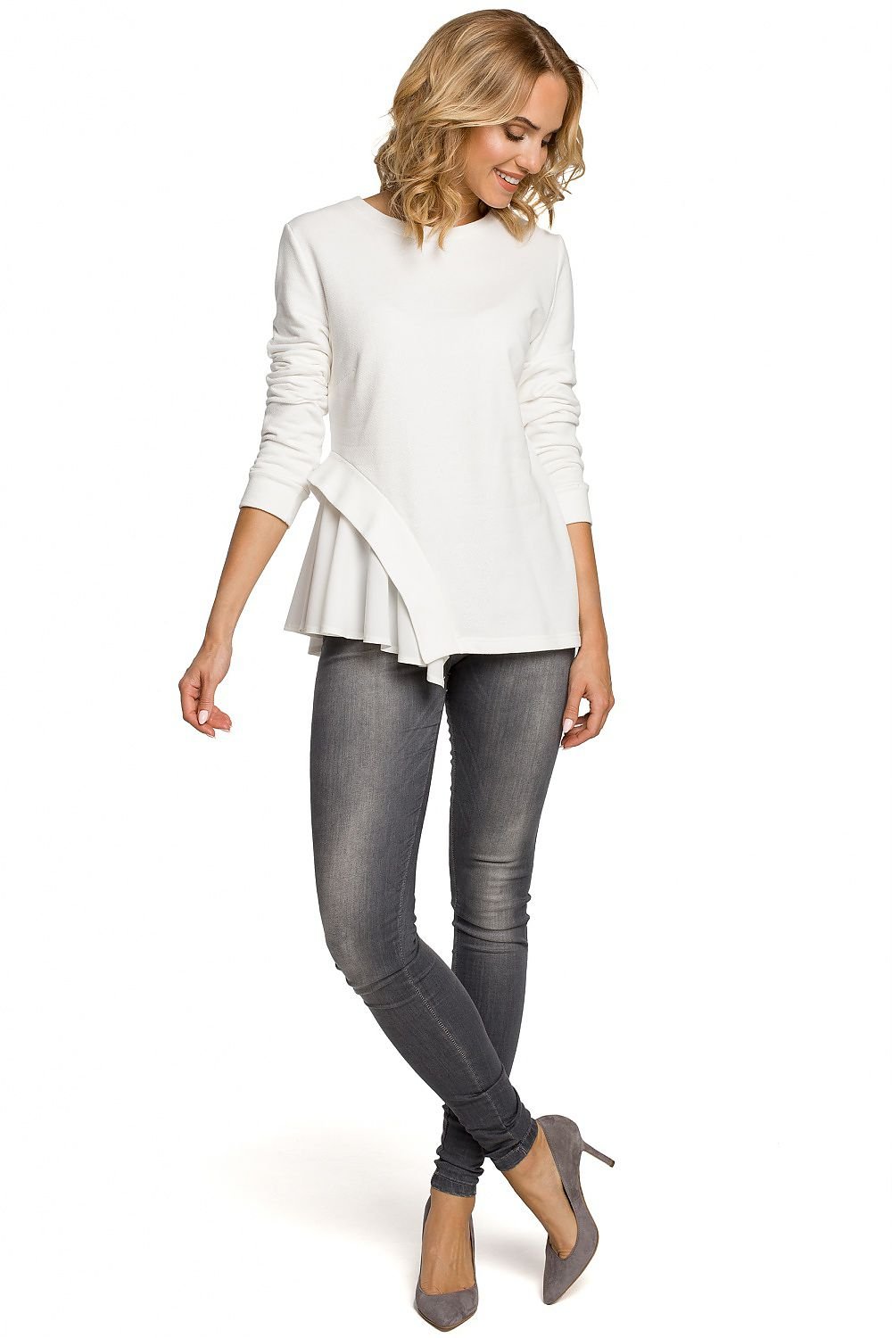 MOE Women's Soft Ribbed Knit Blouse with Asymmetric Cut - European Brand
