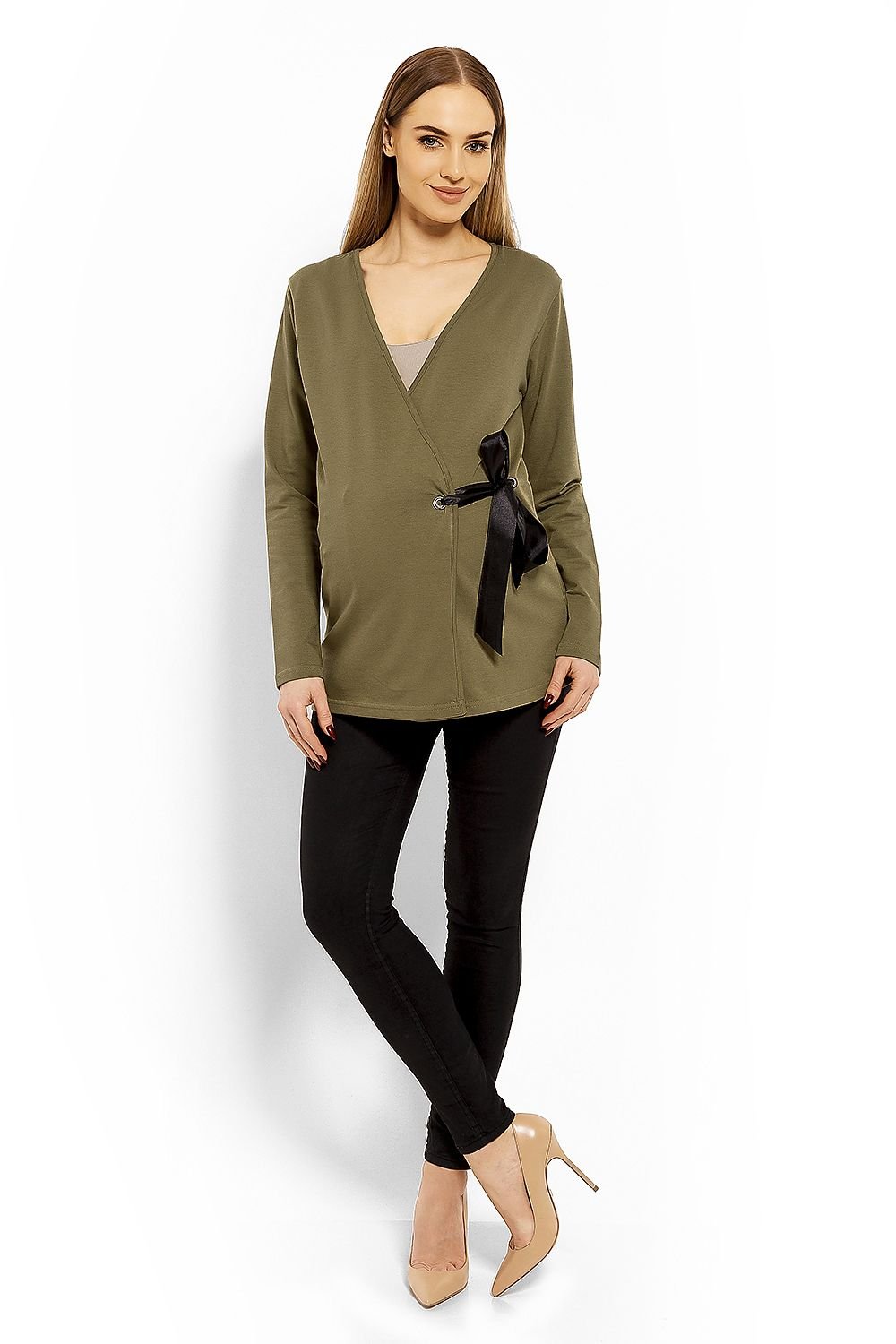 PEEKABOO Women's Long Sleeve Wrap Blouse with Side Tie ade in Europe