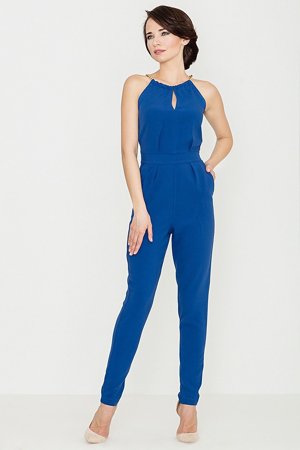 LENITIF Women's Jumpsuit with Metal Chain Decor