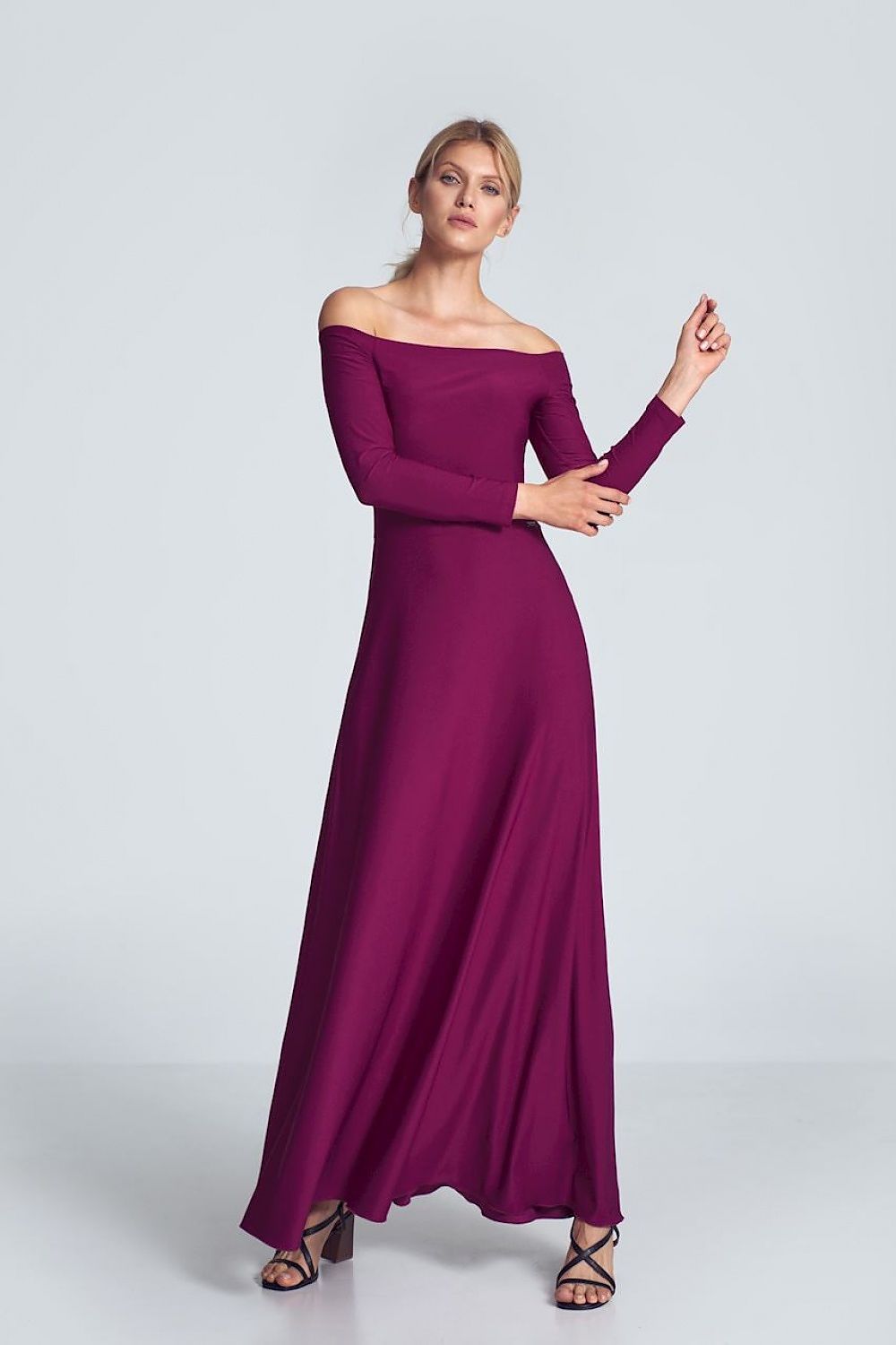 FIGL Women's Off-the-Shoulders Solid Maxi Dress