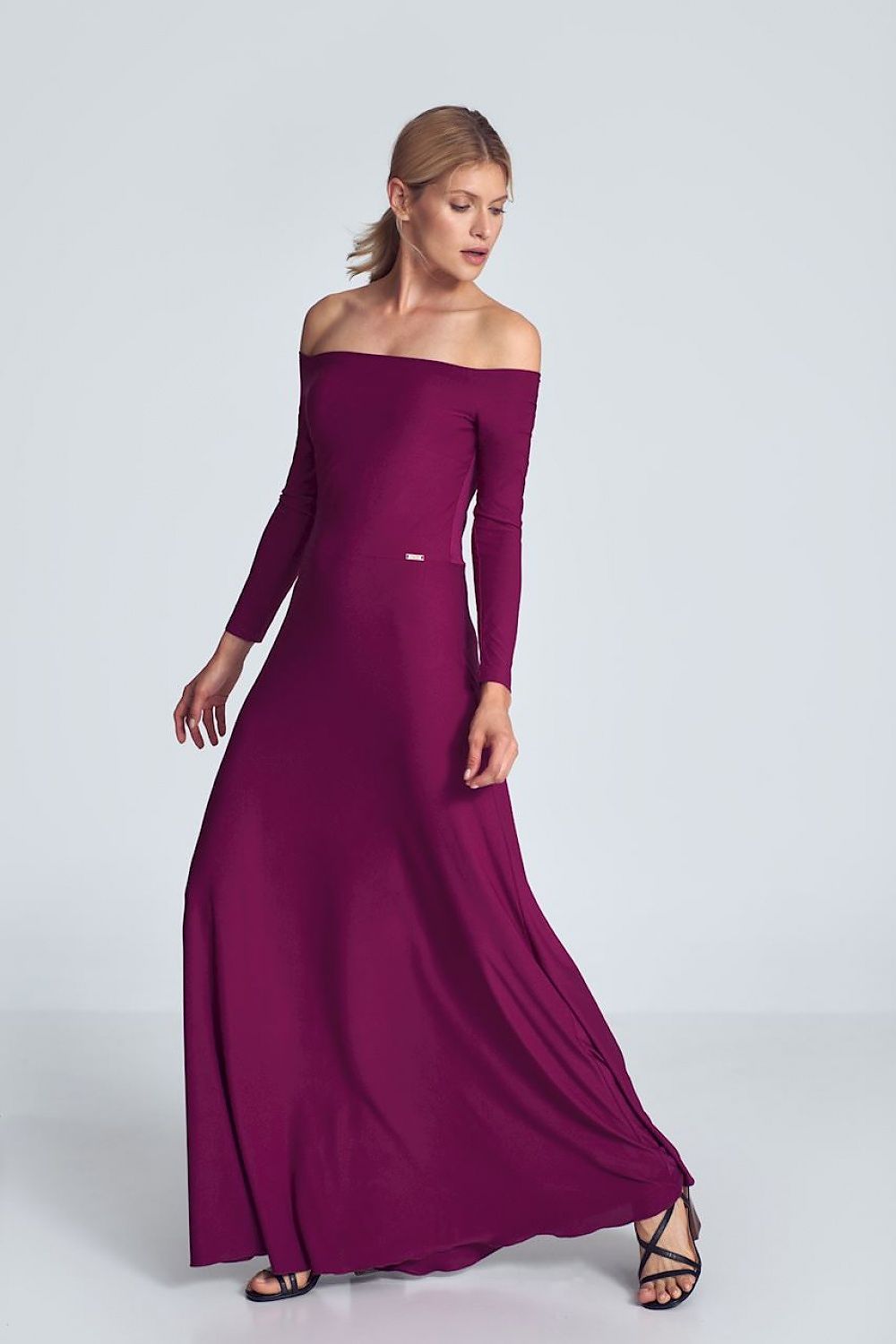 FIGL Women's Off-the-Shoulders Solid Maxi Dress