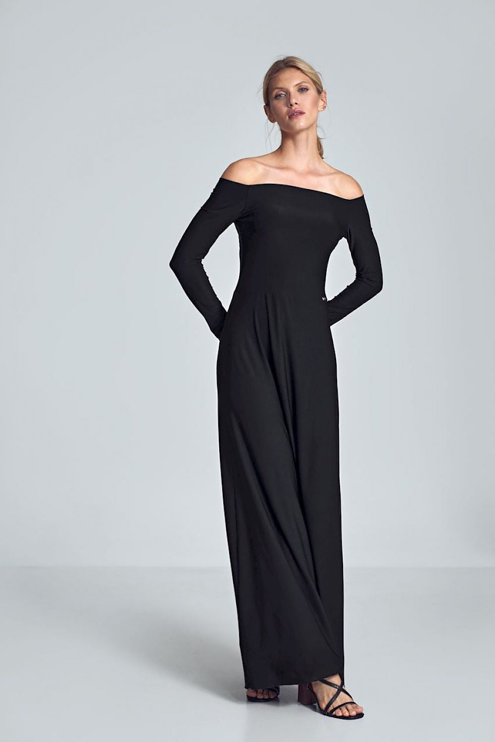 FIGL Women's Off-the-Shoulders Solid Maxi Dress