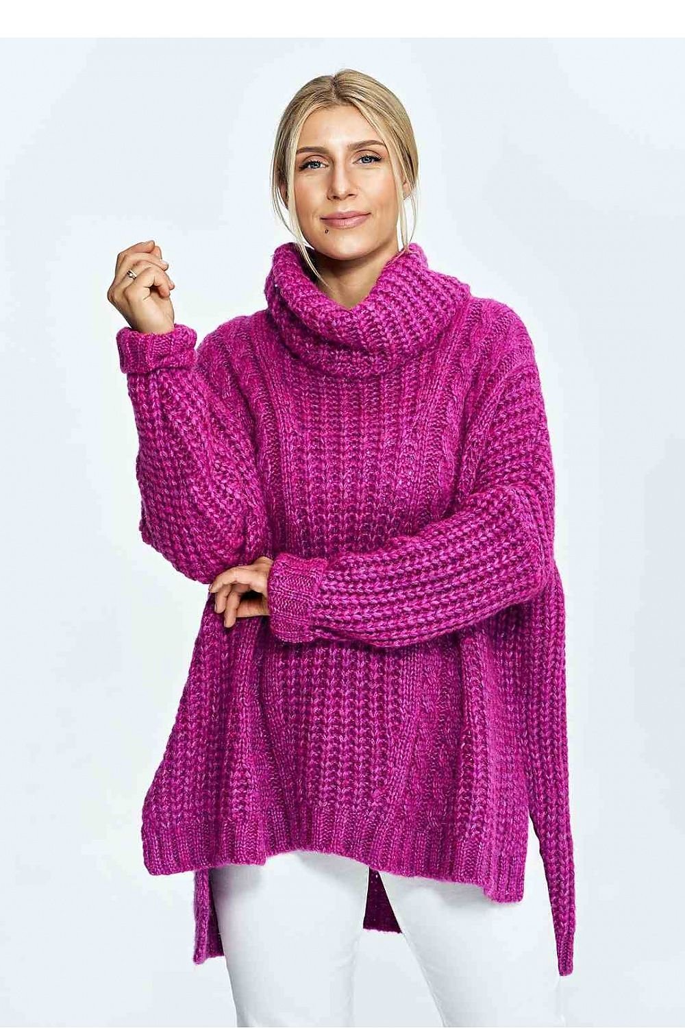 FIGL Women's Oversized Fall Turtleneck Knit Sweater with Extended Back