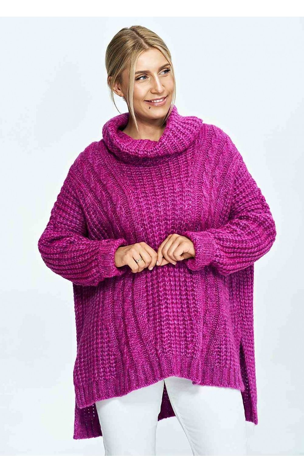 FIGL Women's Oversized Fall Turtleneck Knit Sweater with Extended Back