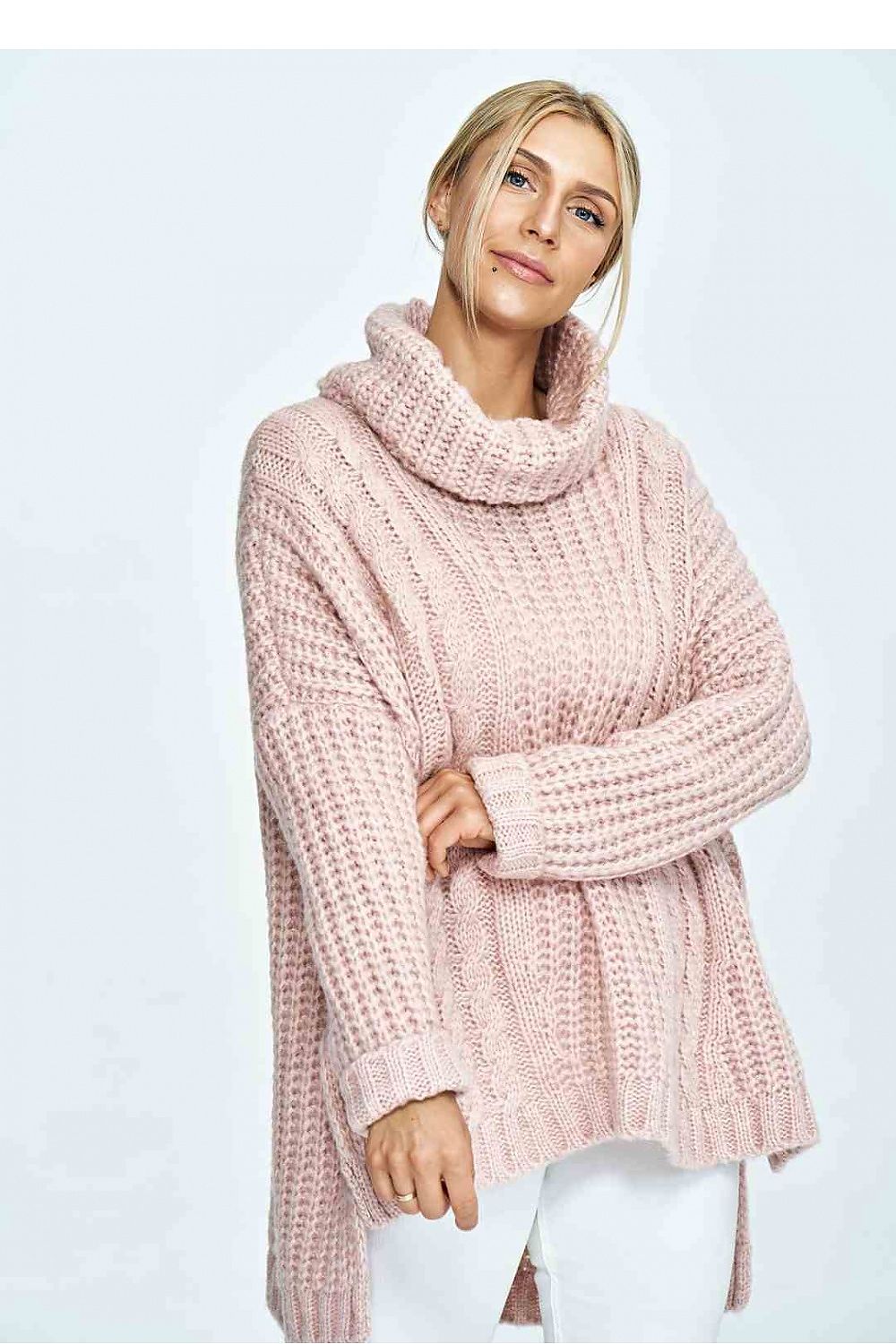 FIGL Women's Oversized Fall Turtleneck Knit Sweater with Extended Back