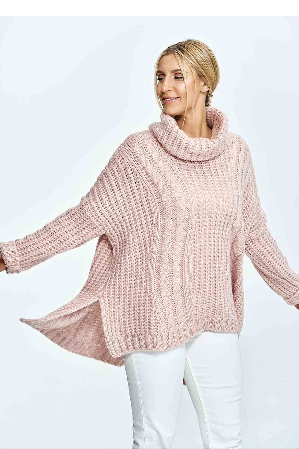 FIGL Women's Oversized Fall Turtleneck Knit Sweater with Extended Back