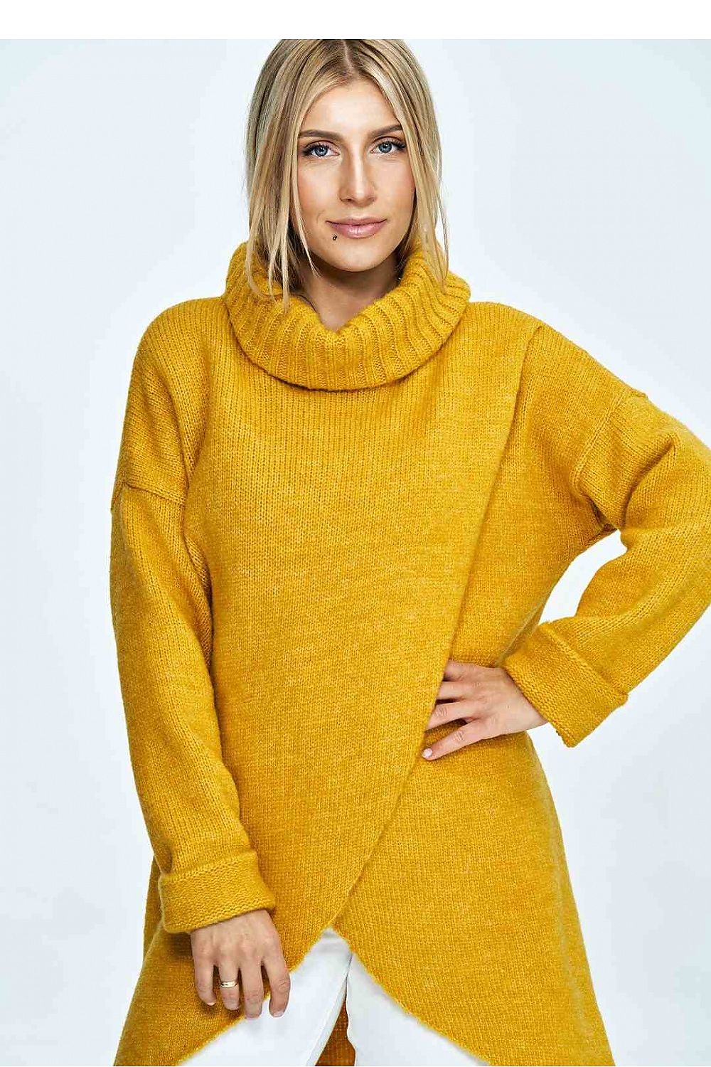 FIGL Women's Yellow Oversized Turtleneck Knit Sweater